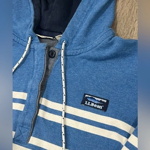 Men’s L.L. Bean XL Nautical Half Button Pullover Sweater Navy Hooded Soft Cotton - Picture 4 of 8